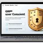 **Prompt:** A transparent digital interface on a laptop or smartphone, showcasing clear, user-friendly privacy settings and a prominent, easy-to-understand cookie consent banner. A subtle visual element like a lock or shield icon emphasizes data security and user control. The setting is modern and clean, conveying trust and adherence to principles like GDPR in a Scandinavian context.