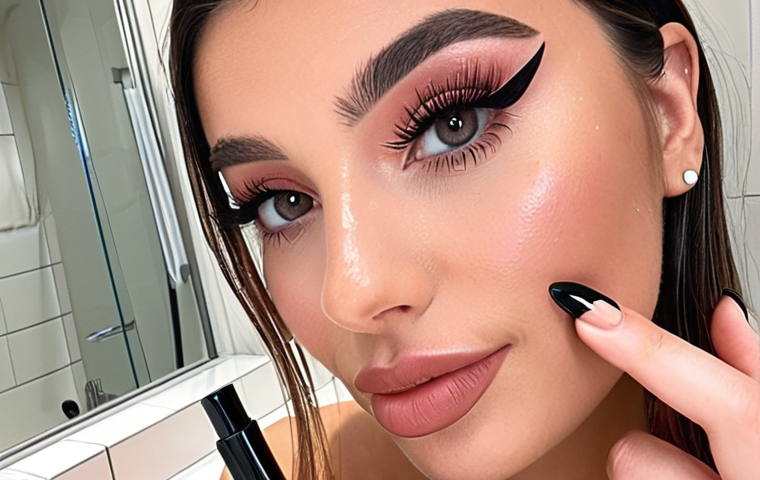 **
Prompt: "A stylish Instagram influencer showcasing a new mascara product in a bright, modern bathroom. Focus on makeup details and the influencer's engaging expression. Convey trustworthiness and relatable beauty."
**
