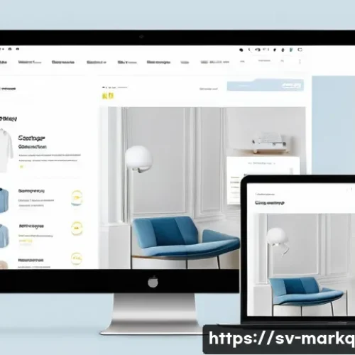 Home 30 온라인 판매 촉진을 위한 기본 전략 - A modern Swedish e-commerce website interface displayed on a sleek desktop and mobile screen, showin...