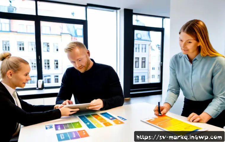 Home 17 고객 세분화를 통한 맞춤형 마케팅 - Photorealistic Swedish retail marketing team in a bright modern Stockholm office, diverse profession...