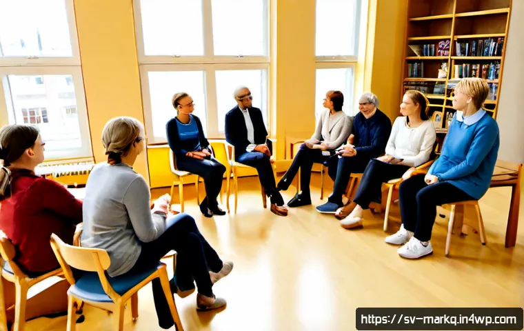 Home 17 커뮤니티 관리의 기초와 중요성 - Photorealistic community management scene in a bright Swedish public library meeting room, diverse a...